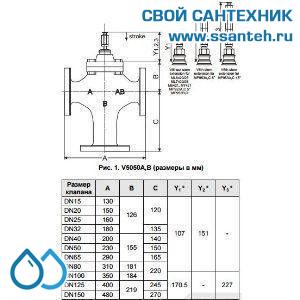 10250 Honeywell, V5050B1064 Клапан трехходовой линейный разделительный фланцевый, PN16, DN100, Kvs 160.0, 38мм, 2…220 °C